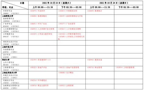 上海2021年10月自考各专业考试日程安排表_学梯网