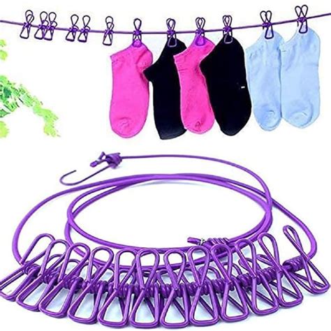 QONETIC Cloth Drying Rope with Hooks Elastic Hanging for 12 Clips ...
