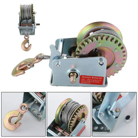 KingSaid Hand Winch 600lbs Manual Hand Crank Strap Gear Winch Heavy ...