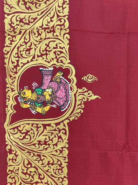 Maroon Sankha (Shell) Pattachitra Saree – IndianVillèz