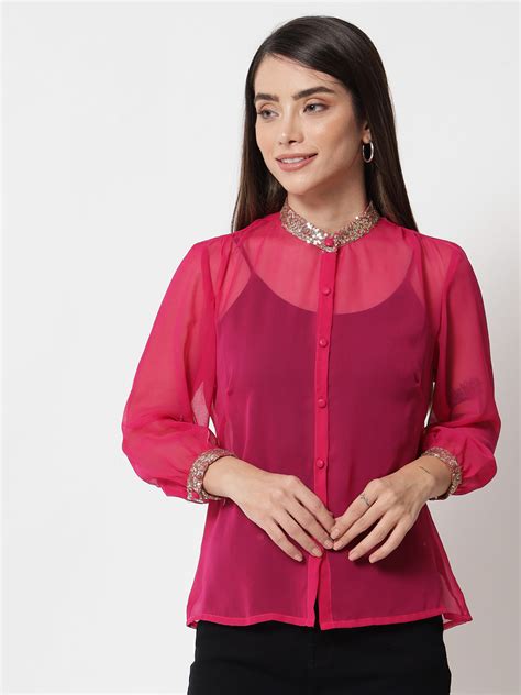 Georgette Sequin Embroidered Sheer Shirt – Mystudiorasa