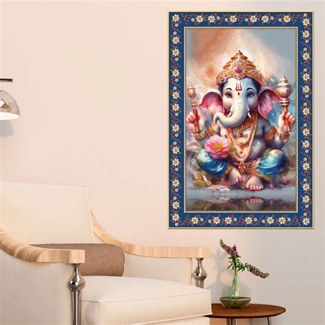 Beautiful Bal Ganesha Floral Border Vertical Wall Painting – Vibecrafts