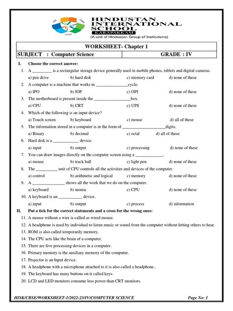 Computer Class 4 Worksheet 的图像结果