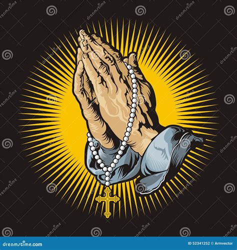 Praying Hands with Rosary and Shining Stock Vector - Illustration of ...