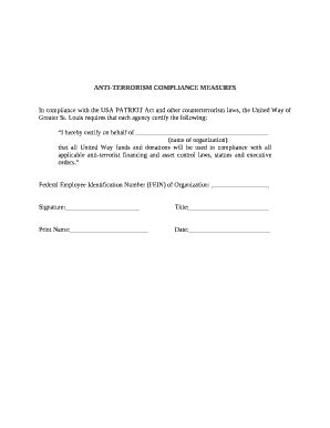 In compliance with the USA PATRIOT Act and other counterterrorism laws ...