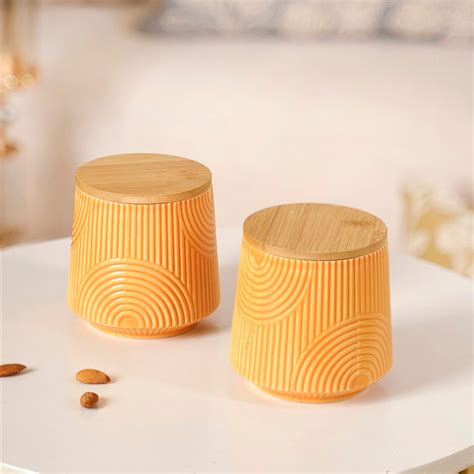Decorative Embossed Ceramic Jar Set of 2 Online - Premium Jar With Lid ...