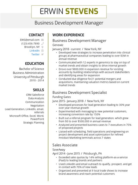 Image result for Business Development Manager CV Example
