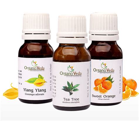 Buy OrganoVeda Orange + Tea Tree + Ylang Ylang Essential oils (15 ml ...