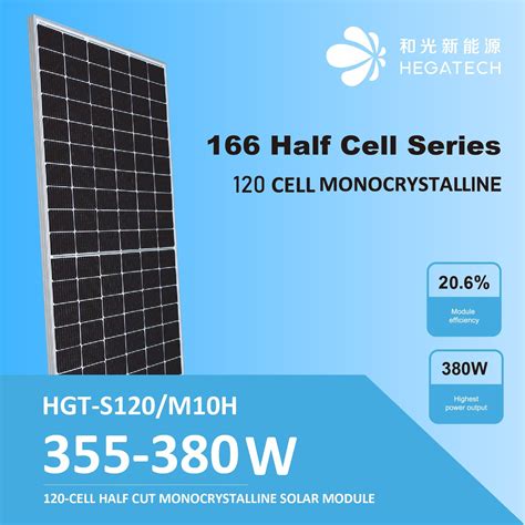 Hegatech 166mm Half Cut Cell Solar Panel 355W 360W 365W 370W 375W 380W ...