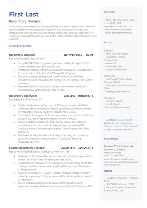 Respiratory Therapy Resume