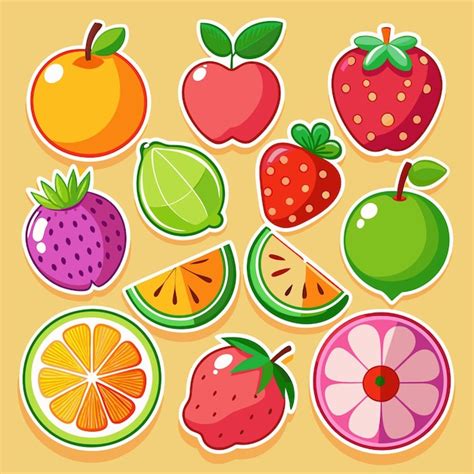 Embalagens adesivas de vários tipos de frutas | vetor Premium gerado com IA