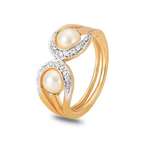 Buy Mia by Tanishq 14KT Yellow Gold, Diamond and Pearl Ring for Women ...