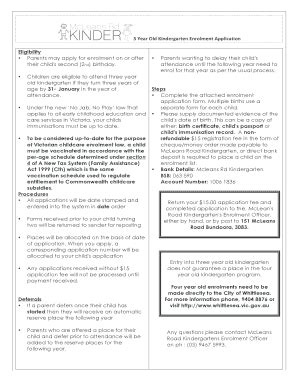 Fillable Online mcleansroadkinder vic edu 3 yr old form application ...