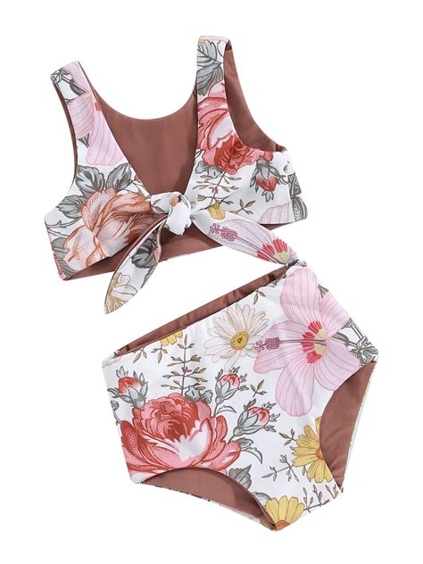 Biekopu Kids Girl Two Piece Swimsuits Summer Striped/Floral Print ...
