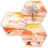 SAF paintings Preety Flower and Leaf 3 Piece of Hexagon UV Textured ...