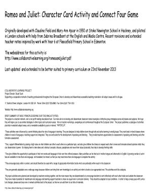 Fillable Online Romeo and Juliet: Character Card Activity and Connect ...