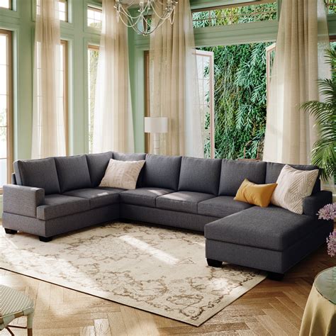 EUROCO 125.6" Large Upholstered Sectional Sofa for 6 seats, U-Shape ...