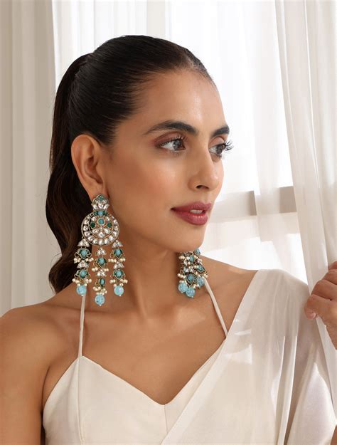 Sky Blue Color Kundan Long Earrings – Swtantra