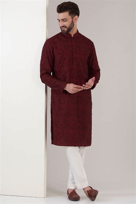 Maroon chikankari kurta