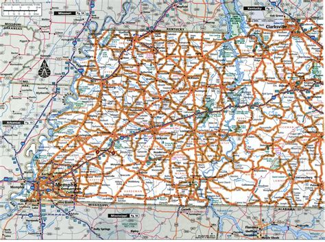 Tennessee state highway map with truck routes area town roads map ...