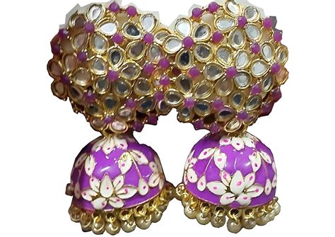 Buy Original Jhumka for women and girls with purple colour stones and ...