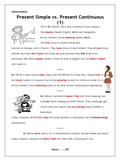 Image result for Present Simple vs Present Continuous Exercise