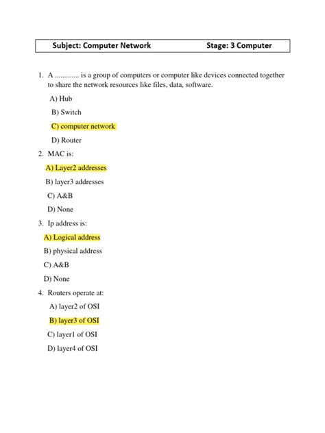 Image result for Computer Network No. 9 Test Questions