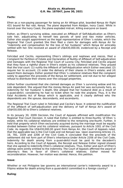 Alcala vs. Alcañeses digest - Criminal Law - MSU GENSAN - Studocu