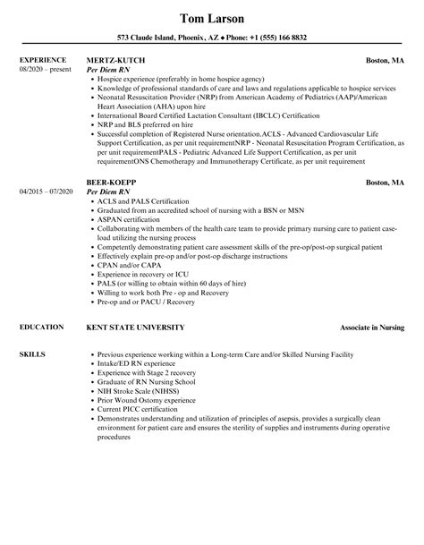 Per Diem RN Resume Samples | Velvet Jobs