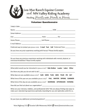 Fillable Online Volunteer Questionnaire - bLeeb-Mar Ranch Equine Center ...