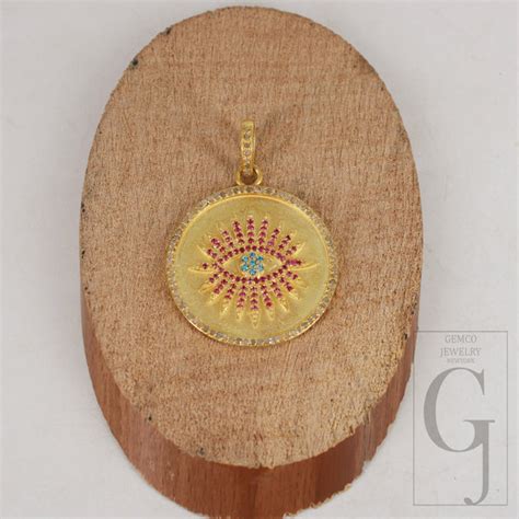 14k Gold Finish Evil Eye Pendant Designer Rosecut Pave Diamond Pendant ...