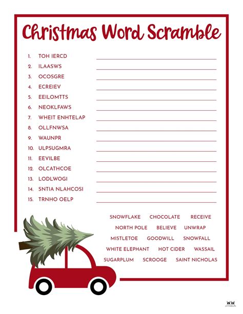 December Word Scramble Printable