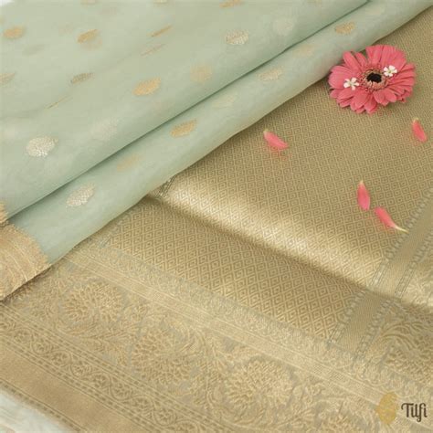Light Blue Pure Kora Silk Banarasi Handloom Saree - Tilfi