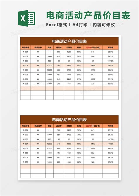 电商活动产品价目表EXCEL模板下载_活动_图客巴巴