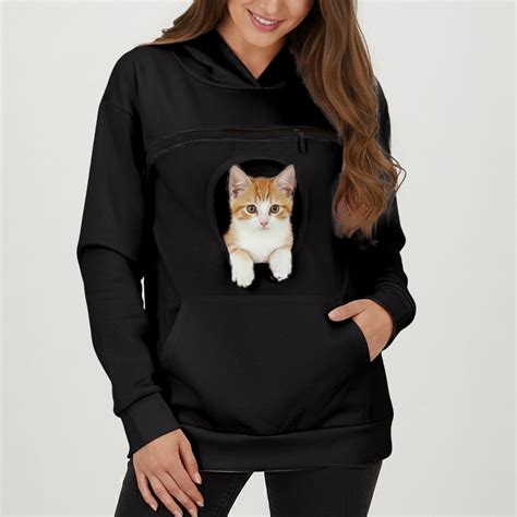 EliteGoogv Women Hoodies Hooded Sweatshirt Cat Pouch Hoodie Pet Carrier ...