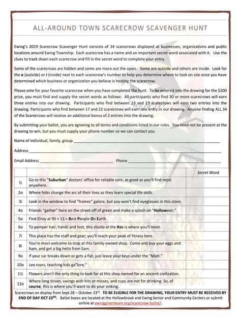 Fillable Online all-around town scarecrow scavenger hunt - Sustainable ...