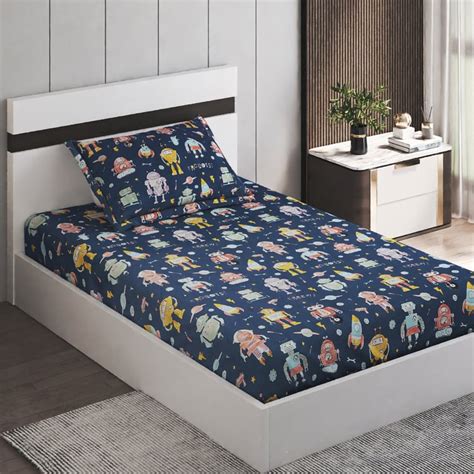 Buy Slate Kids Robot Cotton 150TC Printed 2Pcs Single Bedsheet Set from ...