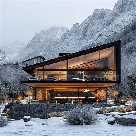 A modern hotel on a snowy winter day in the swiss alps by Azad Azarkish ...