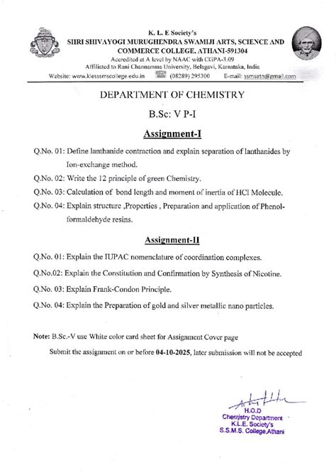 Chemistry P I Assignment: Lanthanides & Green Chemistry (2025) - Studocu