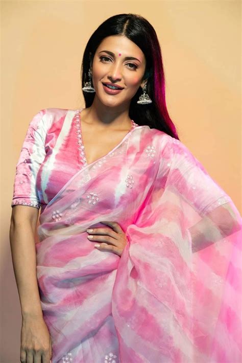 SOUTH INDIAN CLELEBRITY SRUTHI HASSAN INSPIRED PINK ORGANZA SAREE -MNL ...