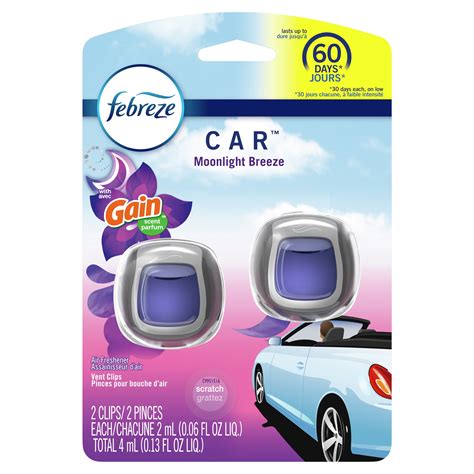 Febreze Car Odor-Eliminating Air Freshener, Gain Moonlight Breeze, 2 ct ...