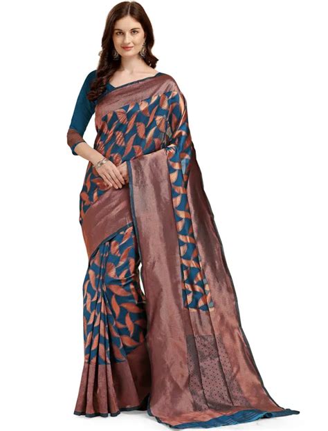 Taslar Dark Blue Kanjivaram Soft Cotton Woven Silk Saree Price in India ...
