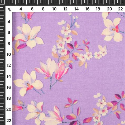 Orchid Purple Floral Digital Print Pure Cotton Mulmul Fabric – Fabcurate