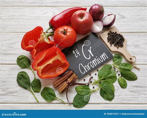 Assortment of Food High in Chromium with the Symbol Cr and Atomic Number. Healthy Foods with ...