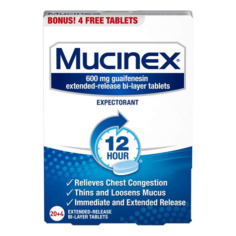 Chest Congestion, Mucinex Expectorant 12 Hour Extended Release Tablets, 600 mg Guaifenesin with ...