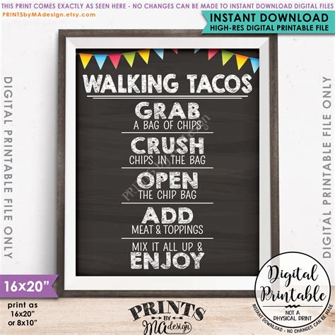 Walking Taco Bar Sign Free Printable