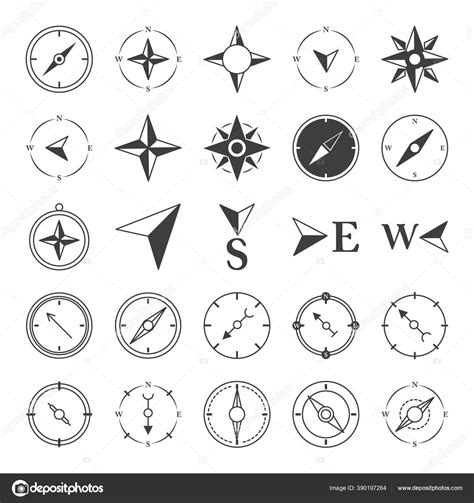 Compass rose navigation cartography travel explore equipment icons set ...
