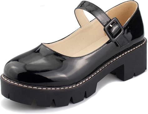 Buy Sungtin Women Platform Shoes Chunky Mid Heel Marry Jane Shoes ...