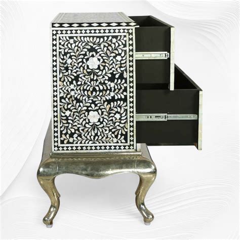 Royal Mother Of Pearl Inlay 2 Drawer Chest Black – Luxury Handicrafts