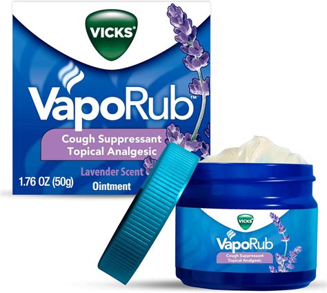 Amazon.com: Vicks VapoRub,薰衣草香味,止咳劑,局部胸部磨砂和止痛軟膏,藥用 Vicks Vapors,緩解因感冒、疼痛和疼痛引起的咳嗽,1.5 盎司(約 49.9 克 ...